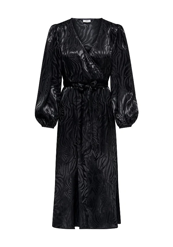 JDY Diffi Print Satin Wrap Maxi Dress, Black Fashionable High-Waist Maxi Dress