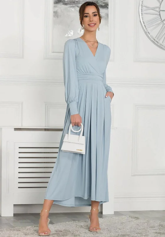 Jolie Moi Rashelle Long Sleeve Maxi Dress, Ice Blue Stylish Boho Chic Maxi Dress