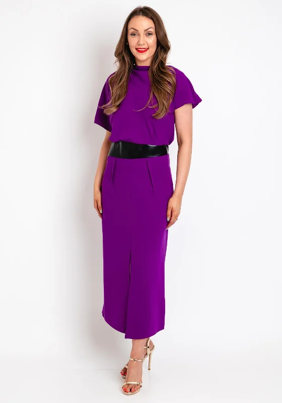 Kameya Faux Leather Banded Waist Maxi Dress, Purple Elegant Floral Maxi Dress