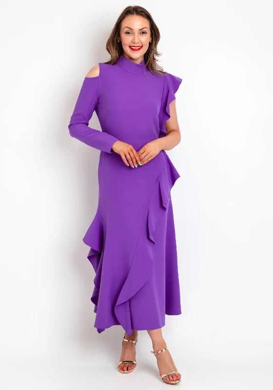 Kameya High Neck Ruffle Detailing Maxi Dress, Lavender Cozy Wrap Maxi Dress