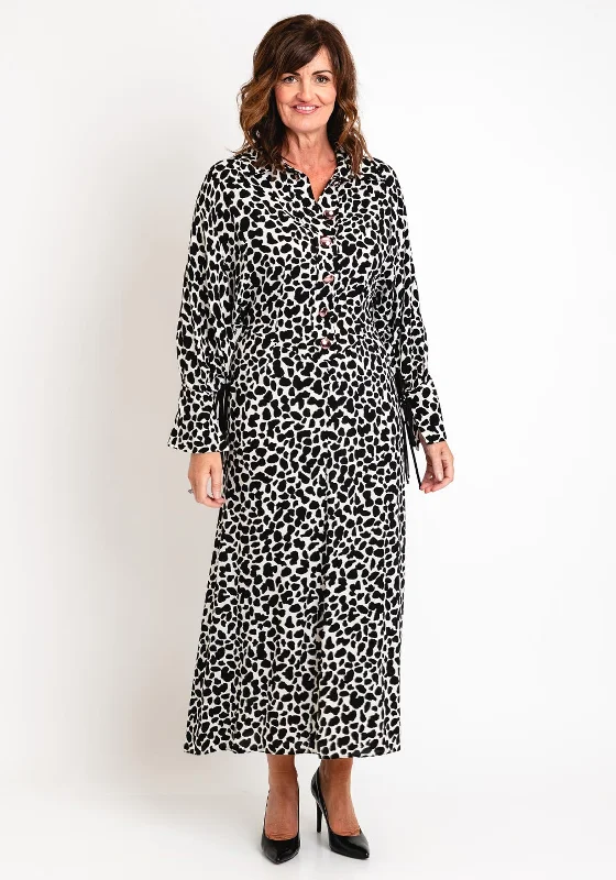 Kameya Spot Print A-line Shirt Maxi Dress, Black & White Classic A-Line Maxi Dress