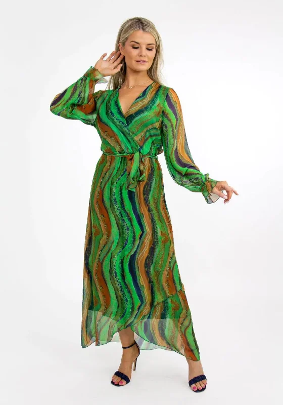 Kate & Pippa Portofino Silk Print Maxi Dress, Green Fashionable Halter Neck Maxi Dress