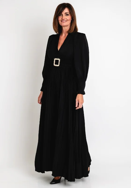 Serafina Collection Pleated Skirt Maxi Dress, Black Classic A-Line Maxi Dress