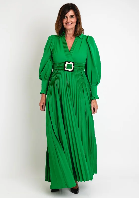 Serafina Collection Pleated Skirt Maxi Dress, Green Elegant Tiered Maxi Dress