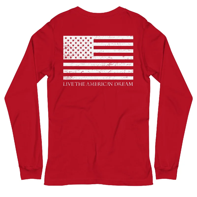 'Live The American Dream' Logo Long Sleeve Tee Faux Fur Fabric Real Fur Fabric Shearling Fabric