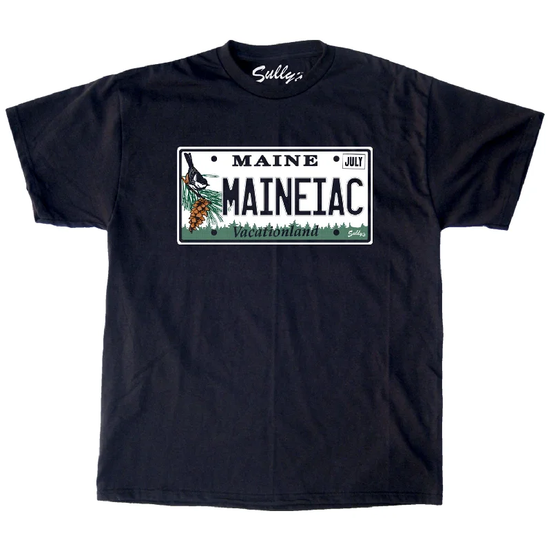 Maineiac - License Plate - T-Shirt Fleece Nylon Spandex