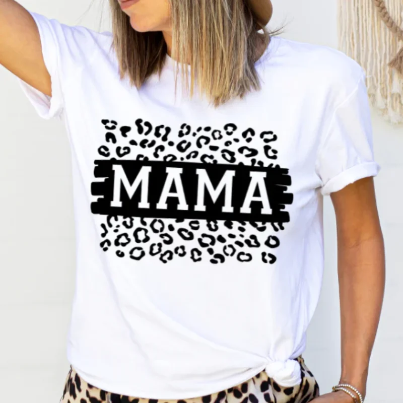 Mama leopard print T-shirt Fleece Fabric Down Fabric Feather Fabric