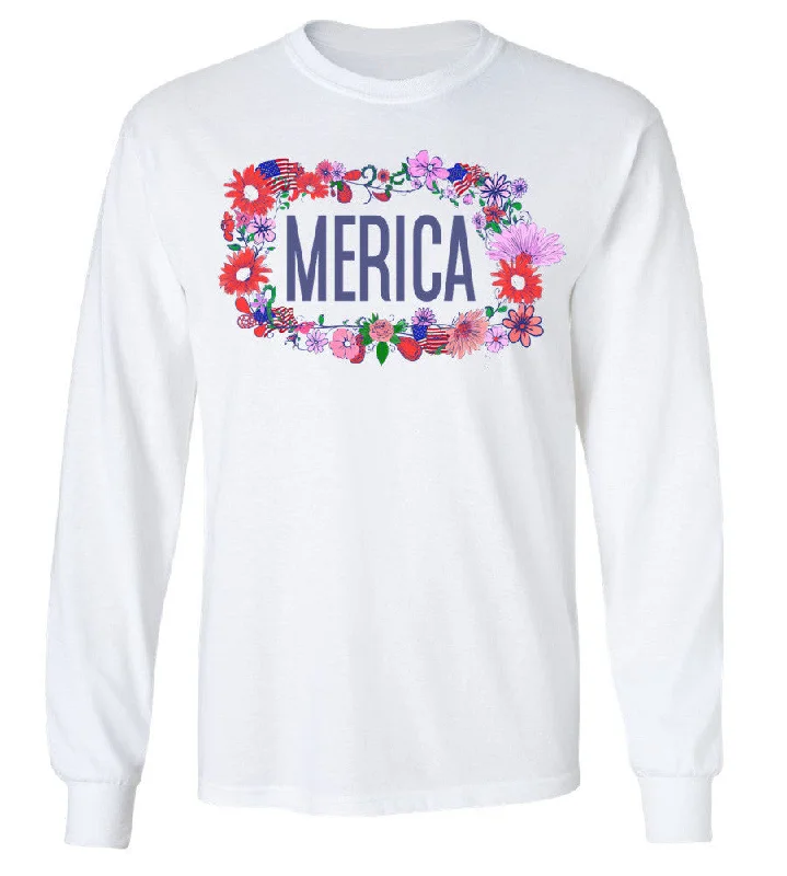 'Merica Floral Crown' Long Sleeve Tee Rayon Fabric Velvet Fabric Corduroy Fabric