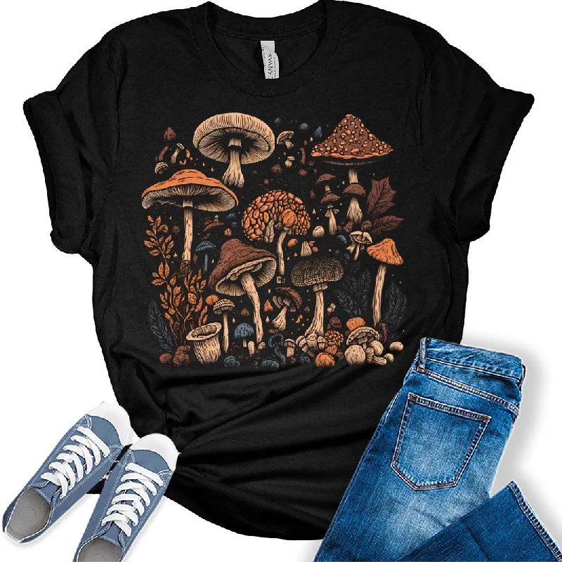 Mushroom Shirt Womens Cottagecore Shirts Cute Mushroom Clothes Graphic Aesthetic T-Shirt Fitted T-Shirt Seamless Stretchy