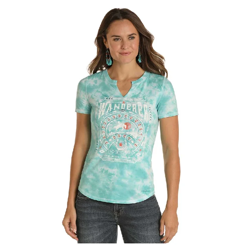 Panhandle Women's Tie-Dye T-shirt V-Neck T-Shirt Long Sleeve Cotton