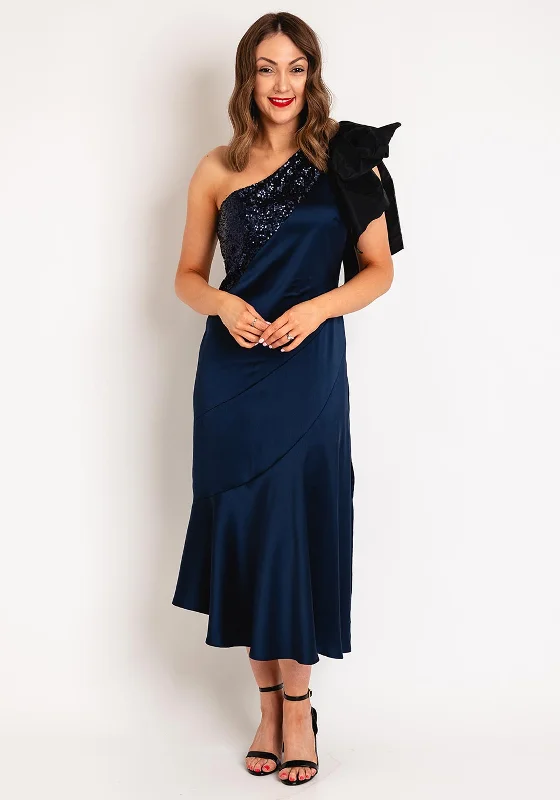 Sisters By Caroline Kilkenny Kennedy Sequin Satin Maxi Dress, Navy Chic Button-Up Maxi Dress