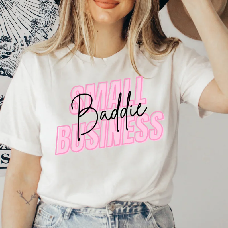 Small Business Baddie T-shirt Mesh Canvas Denim