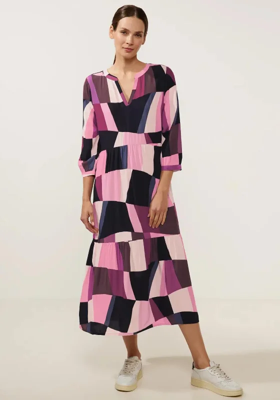 Street One Patch Smock Maxi Dress, Pink Multi Stylish One-Shoulder Maxi Dress