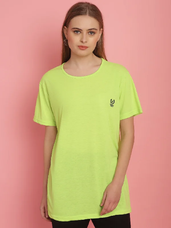 Vimal Jonney Round Neck Cotton Solid Green T-Shirt for Women Satin Blend Silk Blend Wool Blend