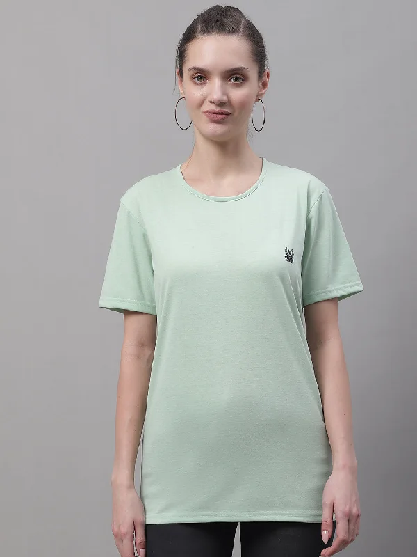 Vimal Jonney Round Neck Cotton Solid Light Green T-Shirt for Women Fitted T-Shirt Seamless Stretchy