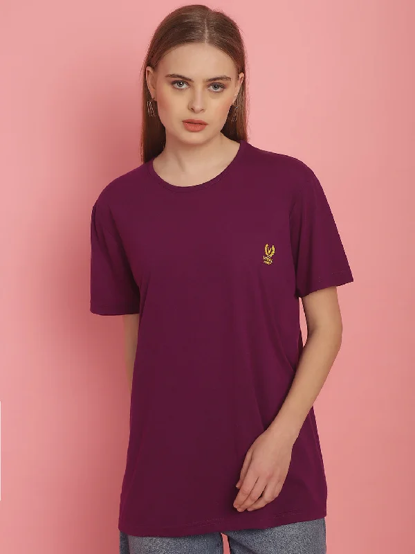 Vimal Jonney Round Neck Cotton Solid Purple T-Shirt for Women Nylon Fabric Polyester Fabric Spandex Fabric