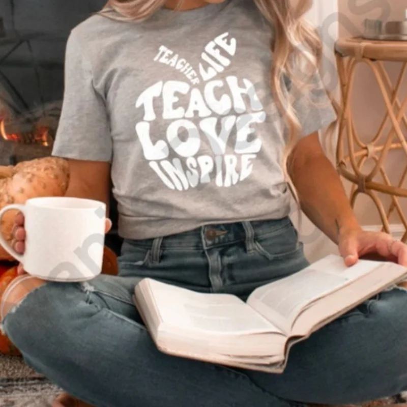 Teacher Life T-shirt Beaded Sequined Faux Fur