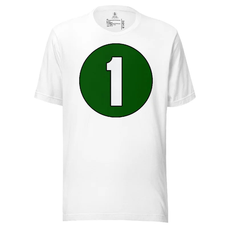 Unisex t-shirt: White on Hunter Green 1 Anti-Shrink Durable Soft