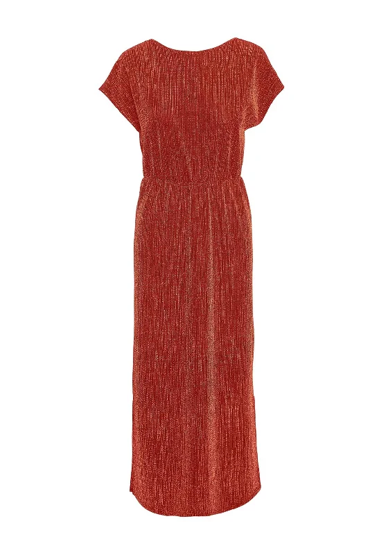 Vero Moda Elma Gold Detail Maxi Dress, Red Ochre Trendy A-Line Maxi Dress