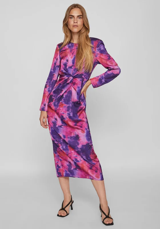 Vila Ravenna Knotted Waist Satin Print Maxi Dress, Love Potion Chic Sleeveless Maxi Dress