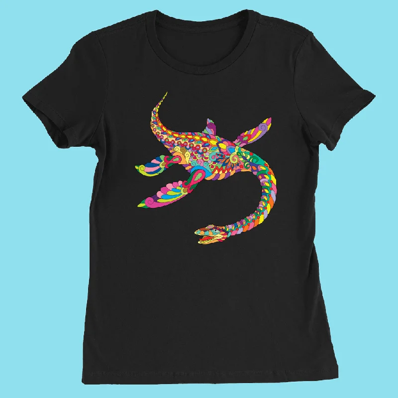 Women Plesiosaurus Zentangle T-Shirt Hooded Caped Shawl Collar