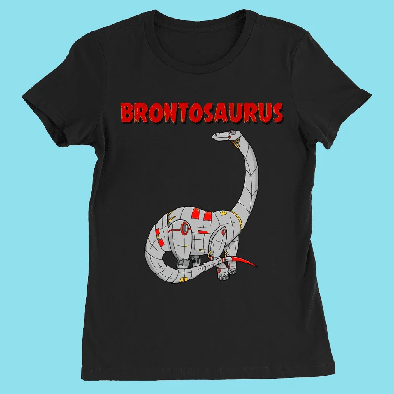 Women Robot Brontosaurus T-Shirt Collared Crew Neck Turtle Neck