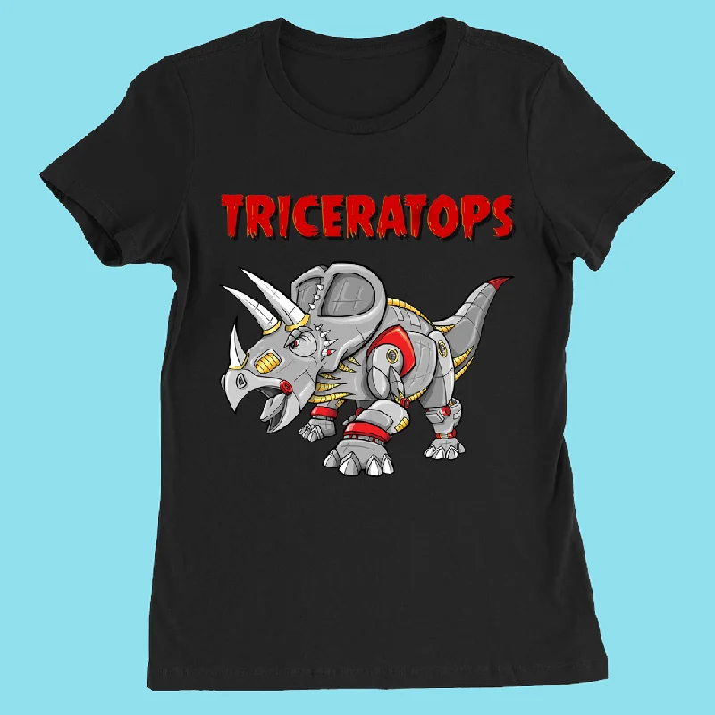 Women Robot Triceratops T-Shirt Ribbed Striped Patterned