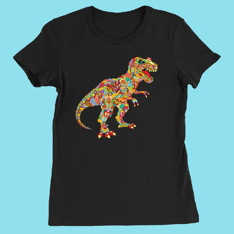 Women T-Rex Zentangle T-Shirt Collared Crew Neck Turtle Neck