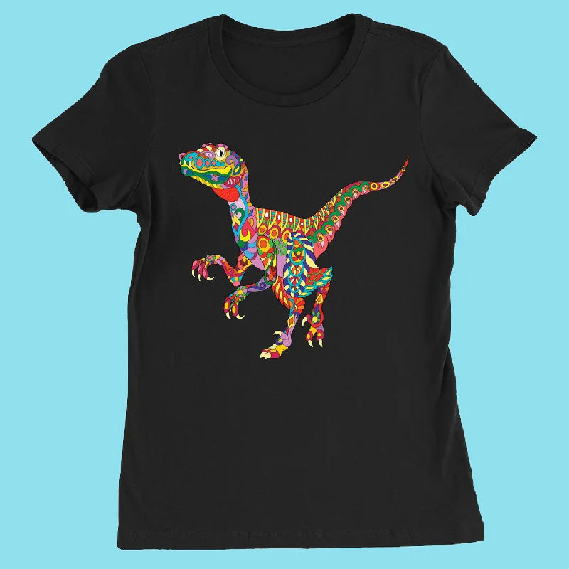 Women Velociraptor Zentangle T-Shirt Cozy Warm Stylish