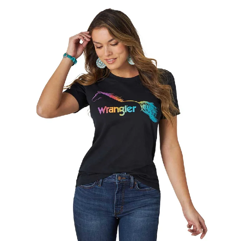 Wrangler Women's Retro Rainbow Horse Slim Fit Tee Front Pockets Side Pockets Patch Pockets