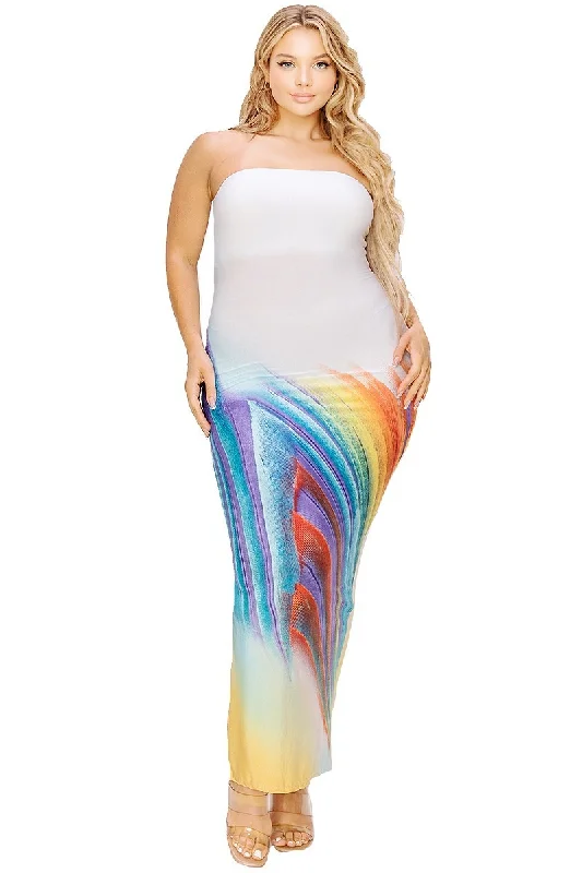 Plus sleeveless color gradient tube top maxi dress Stylish Pleated A-Line Maxi Dress