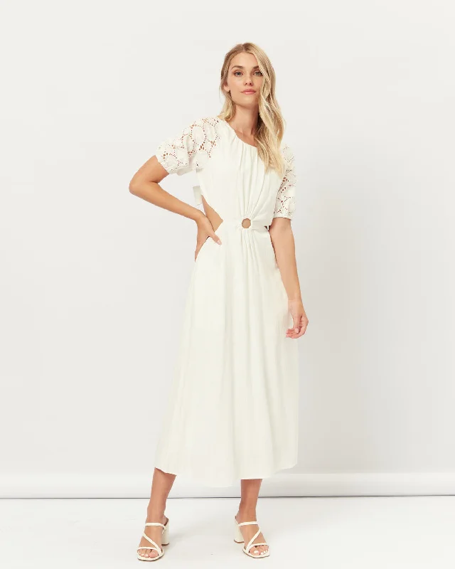 Hazel Broderie Puff Sleeves Cut Out Maxi Dress Cozy Spaghetti Strap Maxi Dress