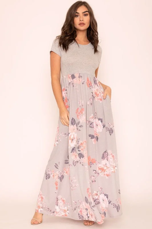 EG fashion Plus Short Sleeve Floral Maxi Dress Classic A-Line Maxi Dress