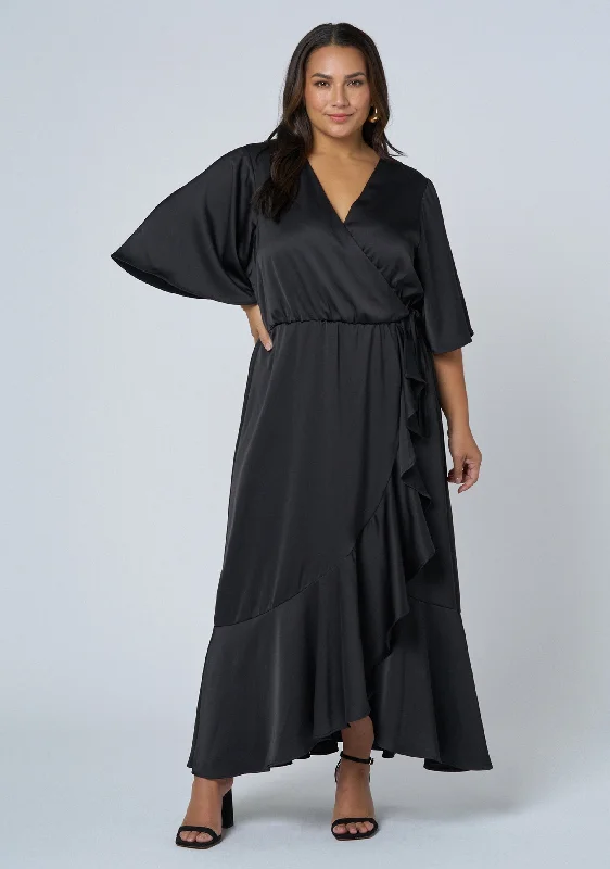 Smouldering Wrap Maxi Dress Comfortable Maxi Dress with Sleeves