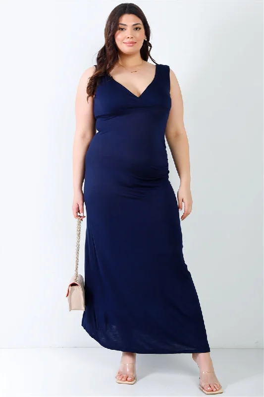 Plus V-neck Sleeveless Maxi Dress Classic Strapless Maxi Dress