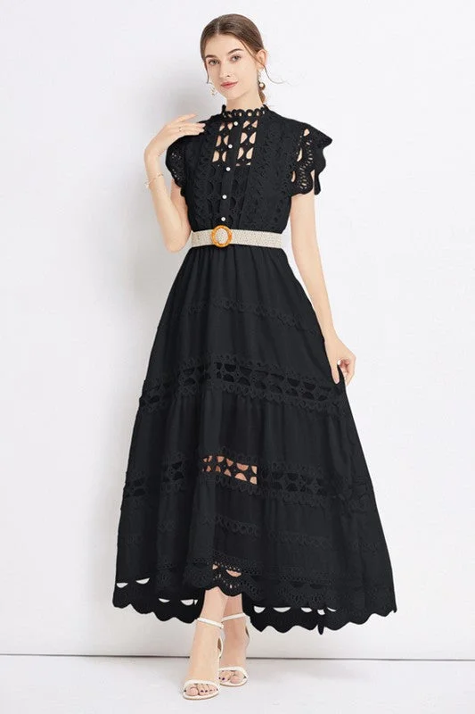 By Claude Embroidered Ruffle long maxi dress Fashionable Maxi Dress with Fringe