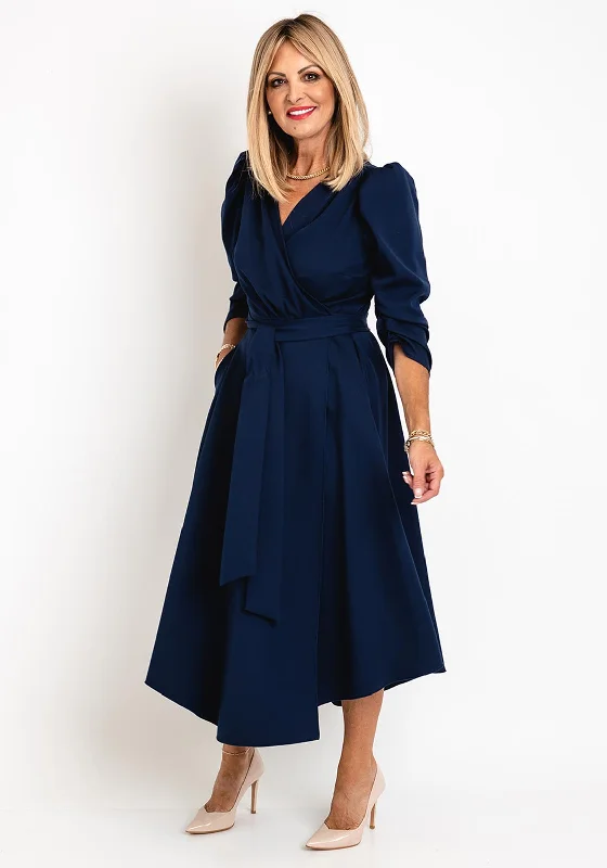 Coco Doll Emo Wrap Maxi Dress, Navy Elegant Maxi Dress with Pockets