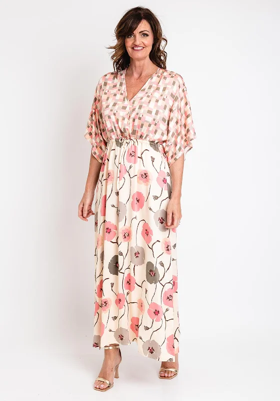 Costamani Jolene Drawstring Maxi Dress, Pink Multi Elegant Sleeveless Maxi Dress