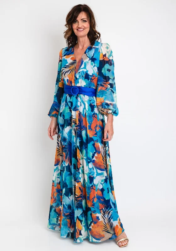 Herysa Godiva Chiffon Maxi Dress, Blue Multi Trendy Printed Maxi Dress