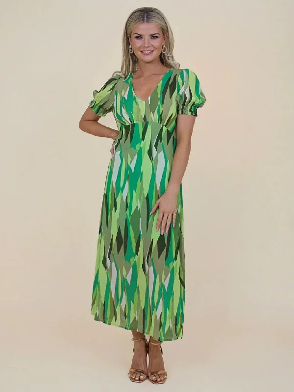 Kate & Pippa Streasa Print Maxi Dress, Green Multi Elegant Pleated Maxi Dress