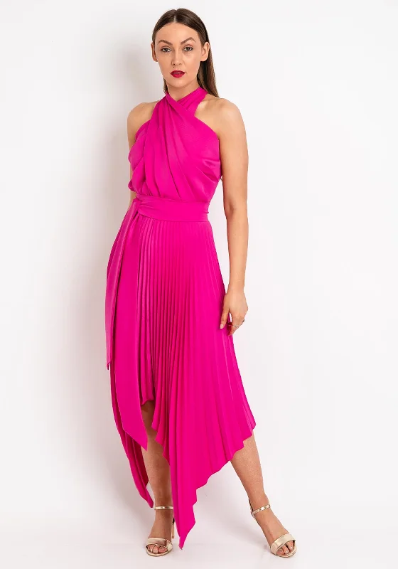 Kevan Jon Vienna Halter Neck Maxi Dress, Bright Pink Stylish One-Shoulder Maxi Dress