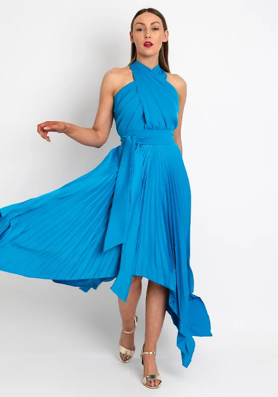 Kevan Jon Vienna Halter Neck Maxi Dress, Marine Blue Trendy Button Front Maxi Dress