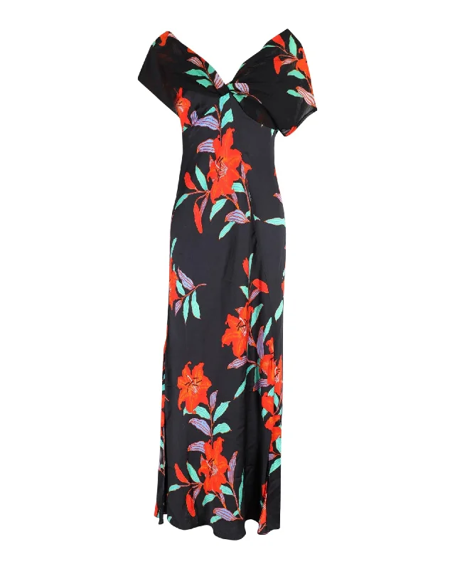 Floral Printed Silk Maxi Dress by Diane Von Furstenberg Fashionable Open-Back Maxi Dress