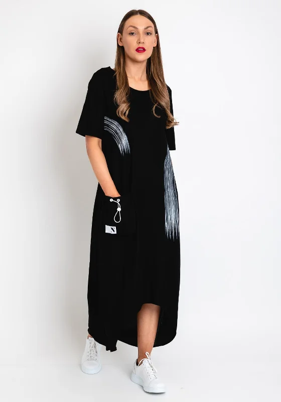 Naya Brushstroke Print Maxi Dress, Black Cozy Ruffle Sleeve Maxi Dress