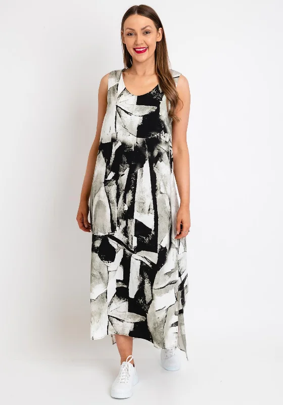 Naya Stone Print Shift Maxi Dress, Khaki & Black Comfortable T-Shirt Maxi Dress