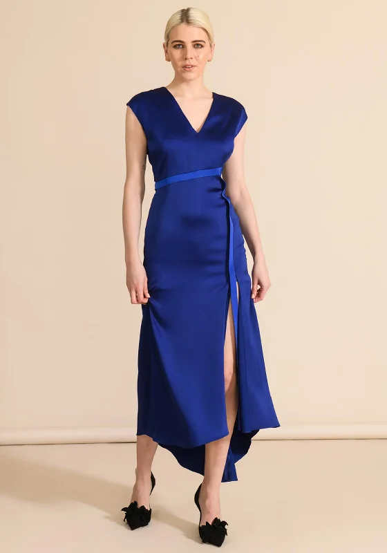 Caroline Kilkenny Satin Max Maxi Dress, Blue Trendy Maxi Dress with Lace