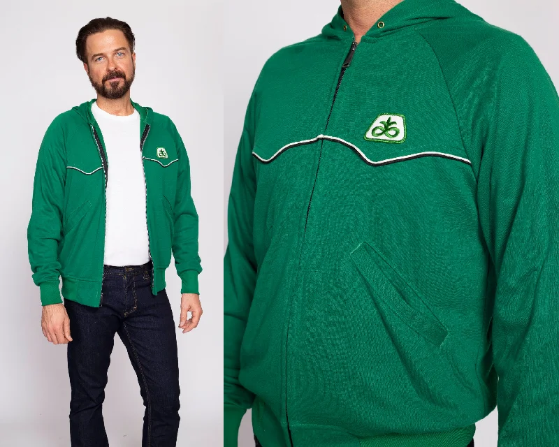 70s 80s Kelly Green Hoodie - Men's Medium Hoodie with Toggle Buttons Decorative Unique