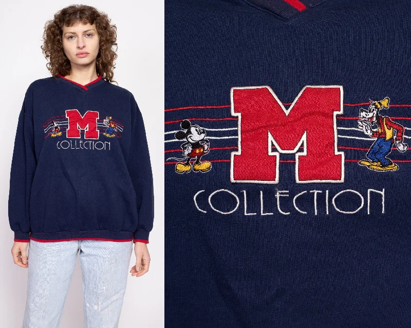 90s Mickey & Co M Collection Elbow Patch Sweatshirt - Extra Large Hoodie with V-Neck Classic Versatile