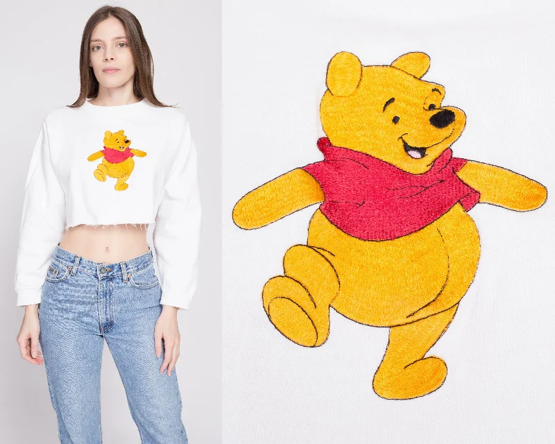 90s Winnie The Pooh Crop Top Sweatshirt - Extra Large Hoodie with Hem Frayed Vintage Worn