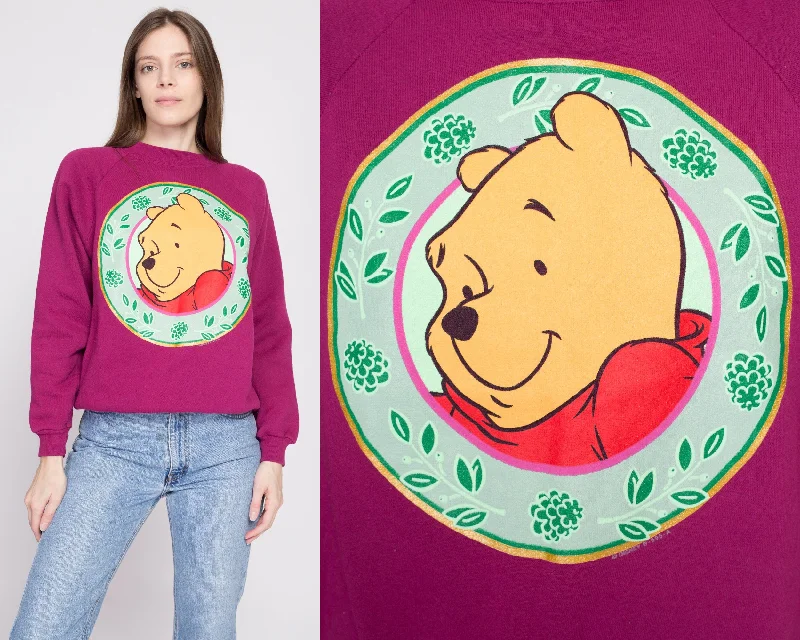 90s Winnie The Pooh Purple Sweatshirt - Large Hoodie with Reflective Safety Nightwear